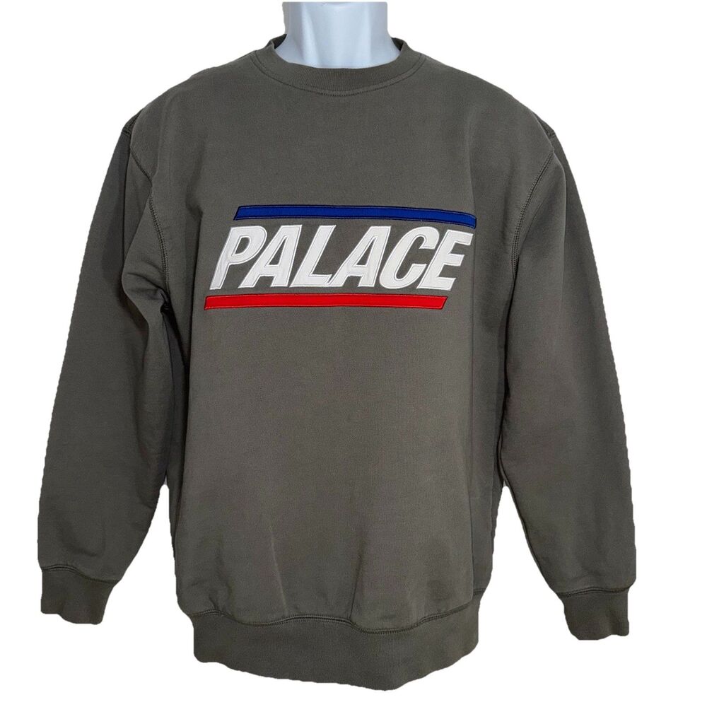 Palace Skateboards Basically A Crew Sweatshirt Olive Embroidered Logo Men Medium